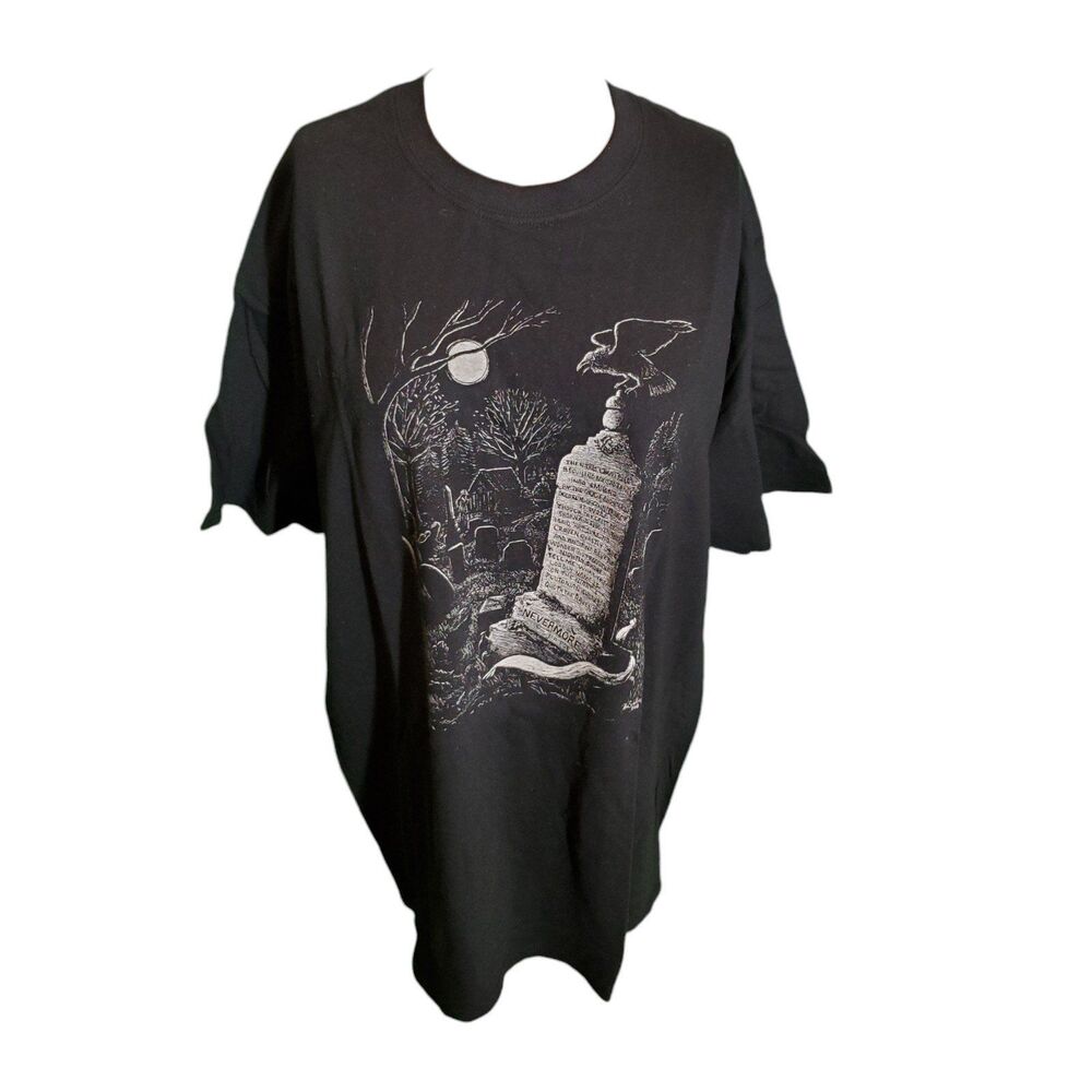 HM Schilling Art Vintage Edgar Allen Poe Nevermore Gravyard T-Shirt Black Sz XL